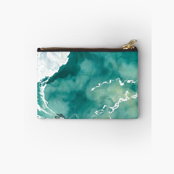 Item preview, Hand-painted watercolor aerial view of a surfer riding a large emerald green wave, taken by drone designed and sold by Anais-Mrn.
