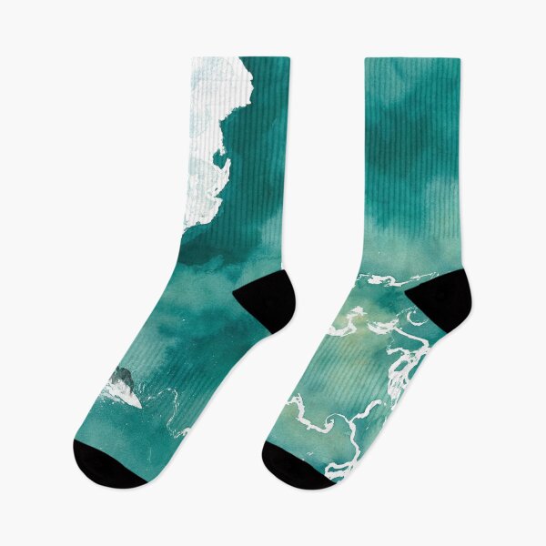 Item preview, Hand-painted watercolor aerial view of a surfer riding a large emerald green wave, taken by drone designed and sold by Anais-Mrn.