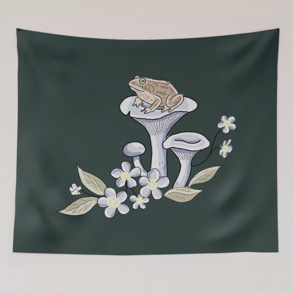 Item preview, Frog cottagecore on Mushroom Illustration with Wildflowers Aesthetic designed and sold by LeshanArt.