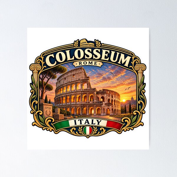 Item preview, Colosseum Rome Vintage Travel Badge | Italy Landmark Retro Souvenir Sticker designed and sold by DreamPaw Studio.