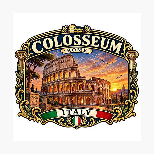 Item preview, Colosseum Rome Vintage Travel Badge | Italy Landmark Retro Souvenir Sticker designed and sold by DreamPaw Studio.