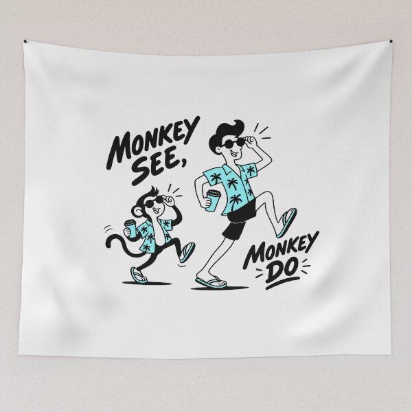 Item preview, Monkey See Monkey Do Funny Idiom Illustration designed and sold by VIVID COLORS CLUB.