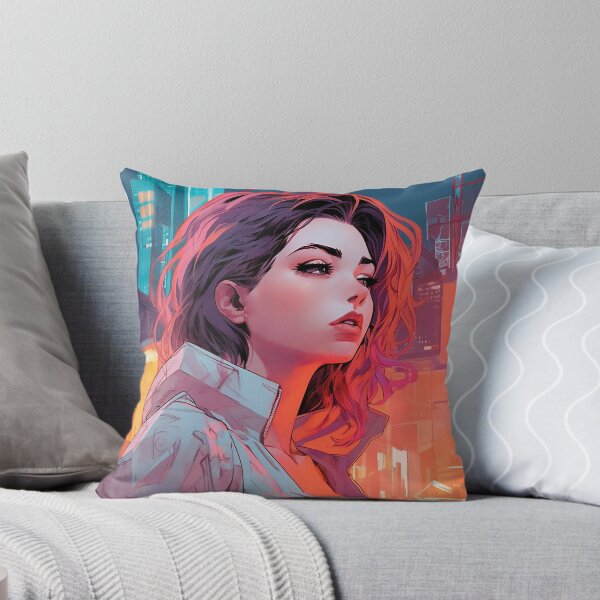 Item preview, Cyberpunk Woman Against a Neon Skyline designed and sold by DavideXyz.