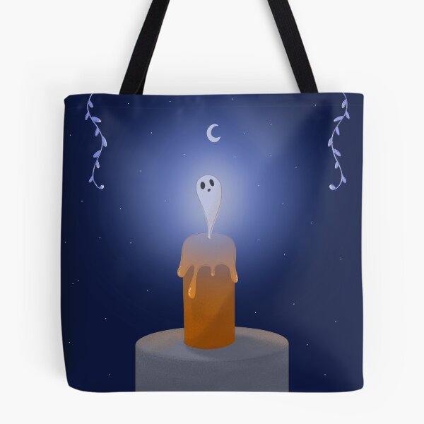 Item preview, Spooky Candle Ghost Under the Moon | Cute Halloween Witchy Night Illustration designed and sold by ☽ Moonroot Cottage ☾.