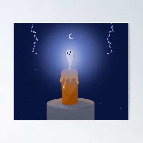 Item preview, Spooky Candle Ghost Under the Moon | Cute Halloween Witchy Night Illustration designed and sold by ☽ Moonroot Cottage ☾.