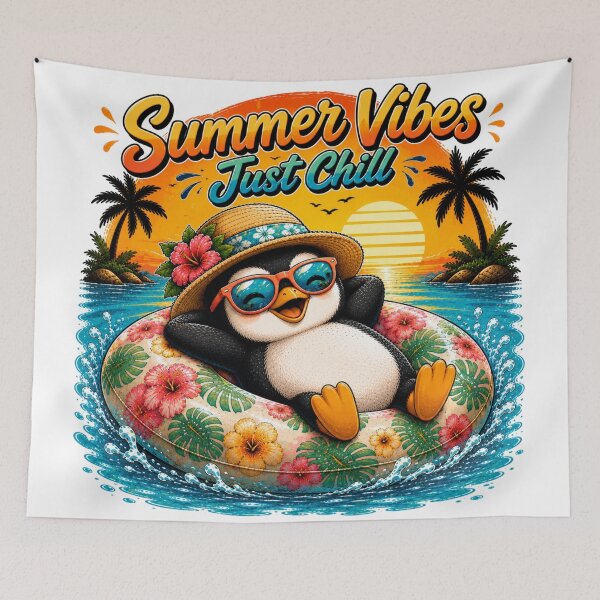 Item preview, Summer Vibes Just Chill – Cute Penguin Floatie | Funny Tropical Beach Cartoon designed and sold by LittleGinnyArt.
