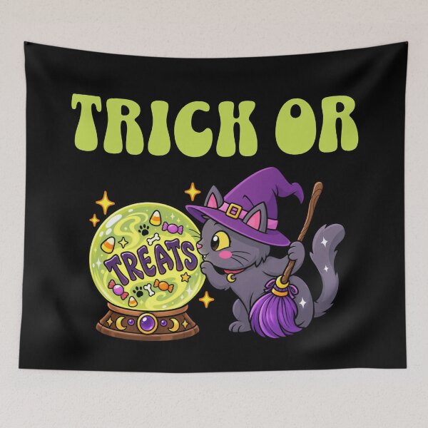 Item preview, Trick or treats, witch cat looking into Crystal ball designed and sold by BritishDelights.