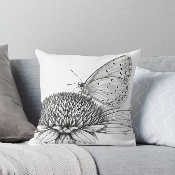 Item preview, Monochrome Butterfly on Echinacea Flower Drawing designed and sold by Fairytale_Flowers.