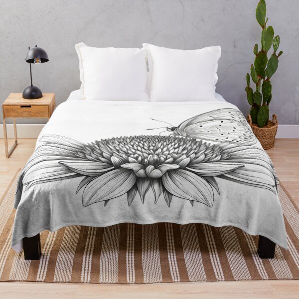 Item preview, Monochrome Butterfly on Echinacea Flower Drawing designed and sold by Fairytale_Flowers.