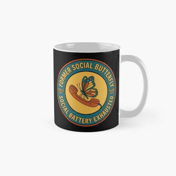 Item preview, Former Social Butterfly Battery Exhausted Retro Badge designed and sold by DuckOddity.