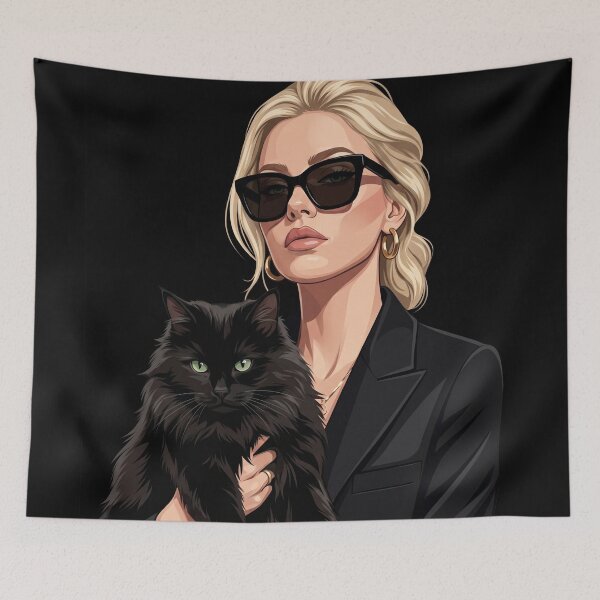 Item preview, Elegant woman with a black cat, radiating mystery and luxury designed and sold by JenniferMoren.