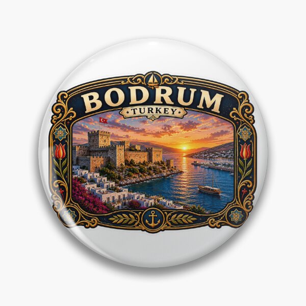 Item preview, Bodrum Turkey Vintage Travel Badge | Aegean Coast Castle Retro Souvenir Sticker designed and sold by DreamPaw Studio.