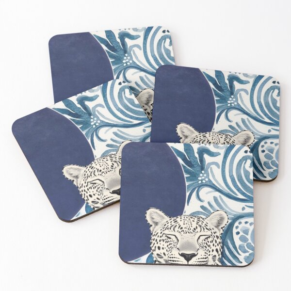 Item preview, Serene Leopard in Blue Floral Pattern - Chinoiserie Jungle Art designed and sold by cezzarie.