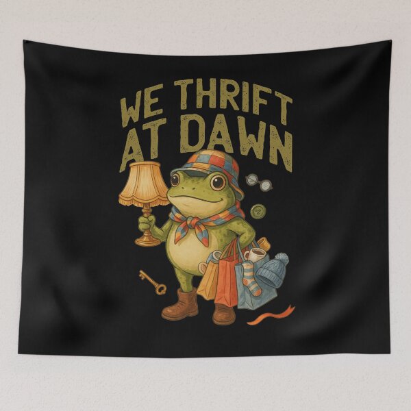 Item preview, We Thrift at Dawn Frog, Funny Thrifting Vintage Collector, Cute Cottagecore Frog Design designed and sold by Trendvia .