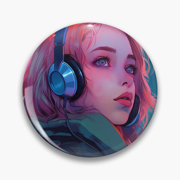 Item preview, Pink Haired Woman Wearing Futuristic Headphones designed and sold by DavideXyz.