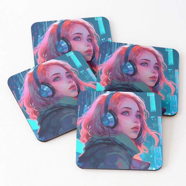 Item preview, Pink Haired Woman Wearing Futuristic Headphones designed and sold by DavideXyz.