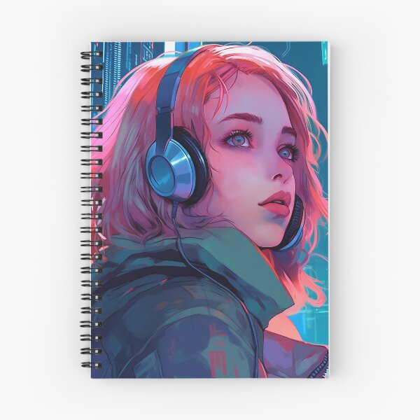 Item preview, Pink Haired Woman Wearing Futuristic Headphones designed and sold by DavideXyz.