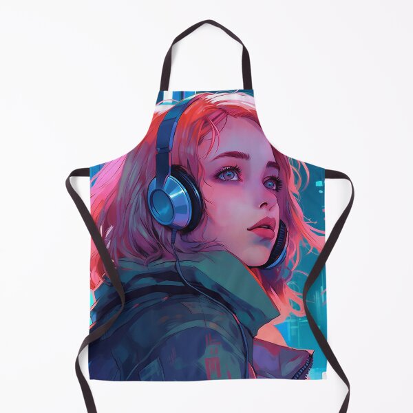 Item preview, Pink Haired Woman Wearing Futuristic Headphones designed and sold by DavideXyz.