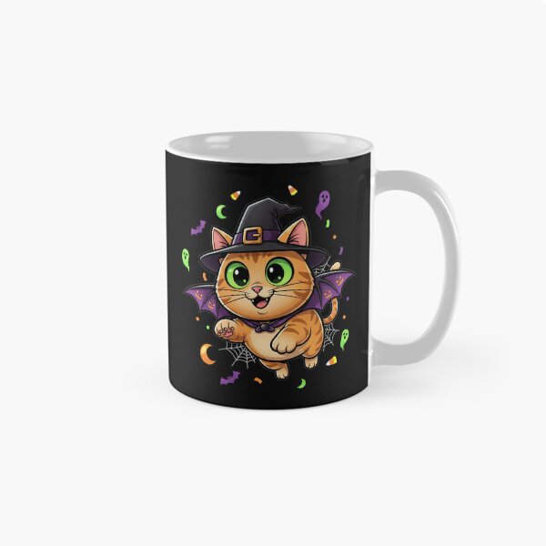 Item preview, Kawaii Halloween Orange Tabby Cat Witch Bat Wings designed and sold by InkRebelprint.