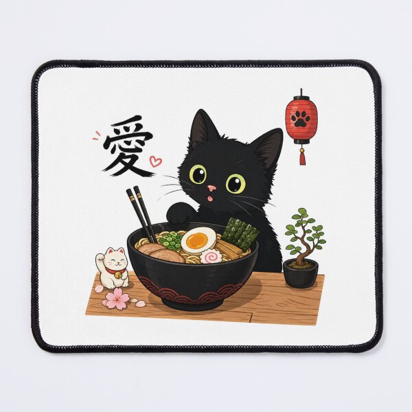 Item preview, Cute Black Ramen Cat Eating Art, Japanese Style Anime Cat, Cat Noodle Lover, Cat Lovers designed and sold by Quiajia.