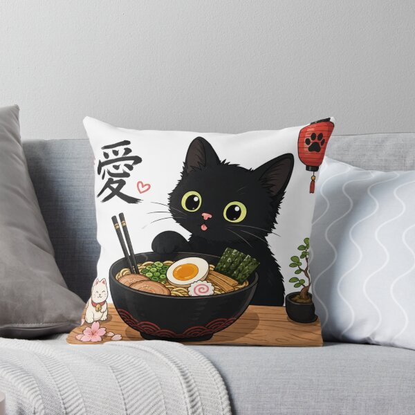 Item preview, Cute Black Ramen Cat Eating Art, Japanese Style Anime Cat, Cat Noodle Lover, Cat Lovers designed and sold by Quiajia.