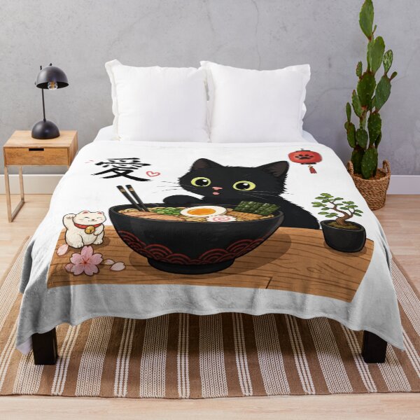 Item preview, Cute Black Ramen Cat Eating Art, Japanese Style Anime Cat, Cat Noodle Lover, Cat Lovers designed and sold by Quiajia.