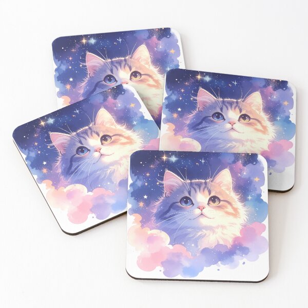 Item preview, Cosmic Watercolor Cat Floating in Galaxy Clouds designed and sold by BetweenForms.