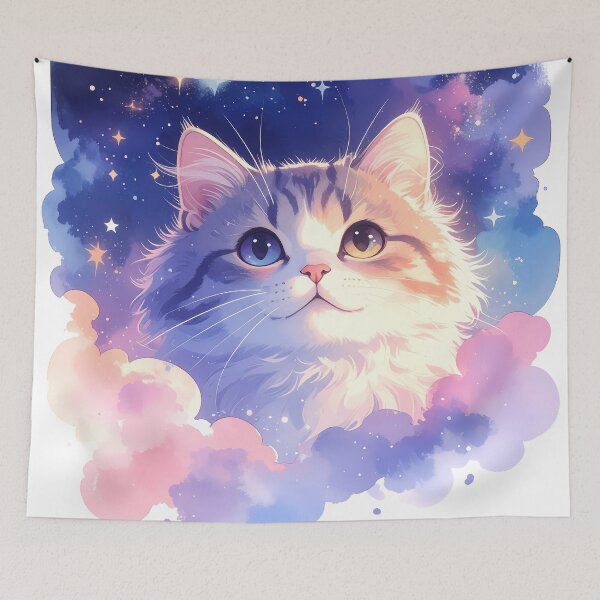 Item preview, Cosmic Watercolor Cat Floating in Galaxy Clouds designed and sold by BetweenForms.
