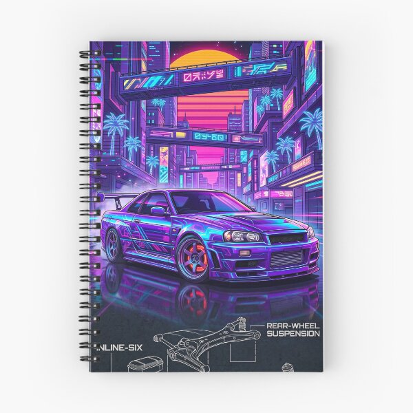 Item preview, Retro Synthwave Sunset Widebody Coupe Mechanical Schematic Night Drive  designed and sold by RevUpDesign.