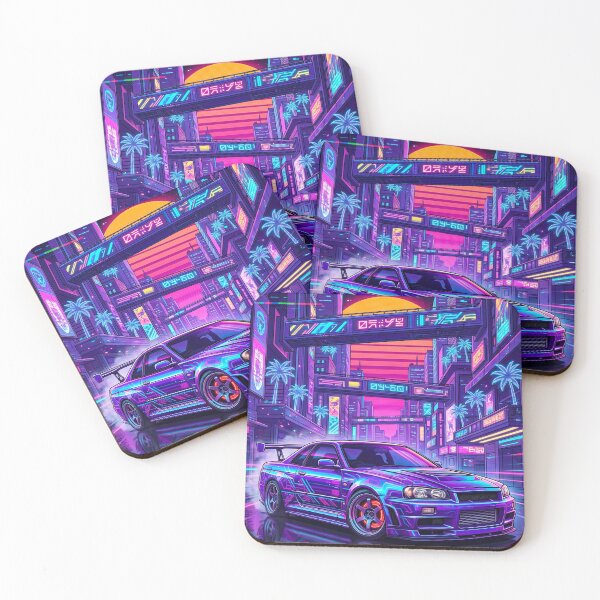 Item preview, Retro Synthwave Sunset Widebody Coupe Mechanical Schematic Night Drive designed and sold by RevUpDesign.