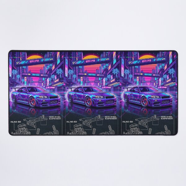 Item preview, Retro Synthwave Sunset Widebody Coupe Mechanical Schematic Night Drive designed and sold by RevUpDesign.