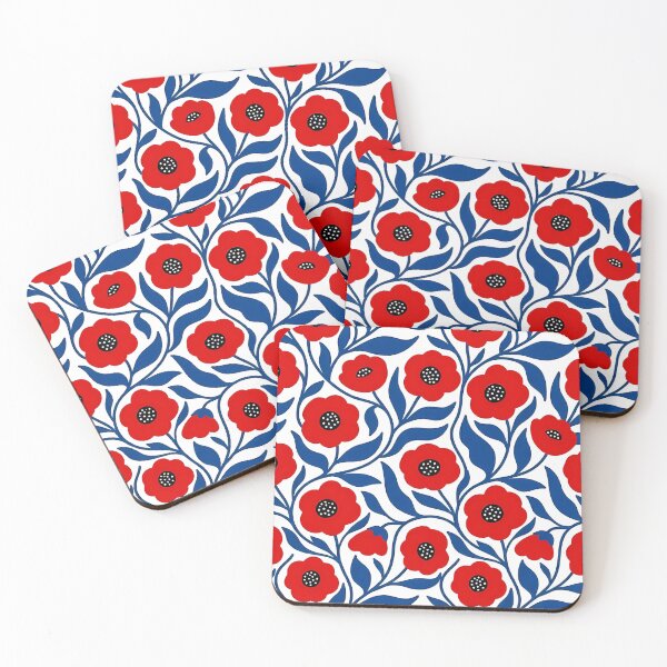 Item preview, Minimalist Red and Royal Blue Poppy Floral Pattern designed and sold by LuisWorks.