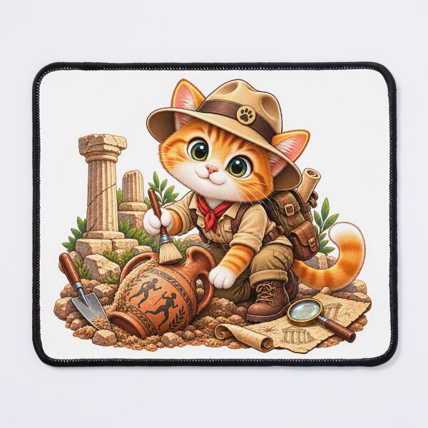 Item preview, DreamPaw Archaeologist Cat Sticker | Cute Kawaii Explorer Kitten History Lover Gift designed and sold by DreamPaw Studio.