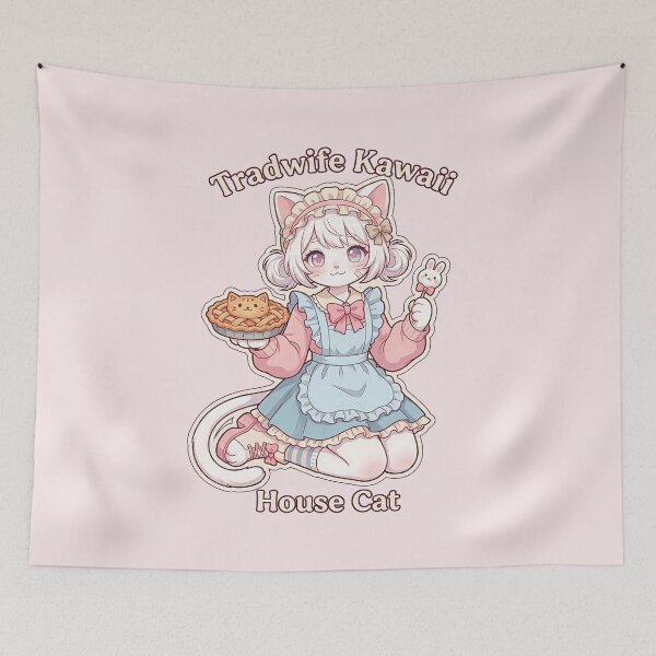 Item preview, Anime Tradwife Kawaii House Cat: Pastel Cat Girl Baker designed and sold by CuteKats.