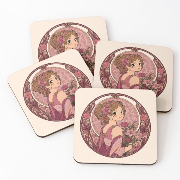 Item preview, Art Nouveau Floral Maiden – Vintage Botanical Woman with Flowers - Red designed and sold by FloreDreamStudio.