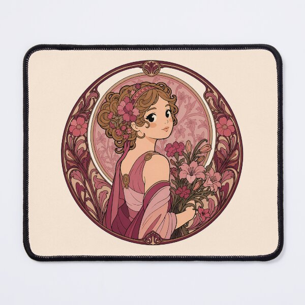Item preview, Art Nouveau Floral Maiden – Vintage Botanical Woman with Flowers - Red designed and sold by FloreDreamStudio.