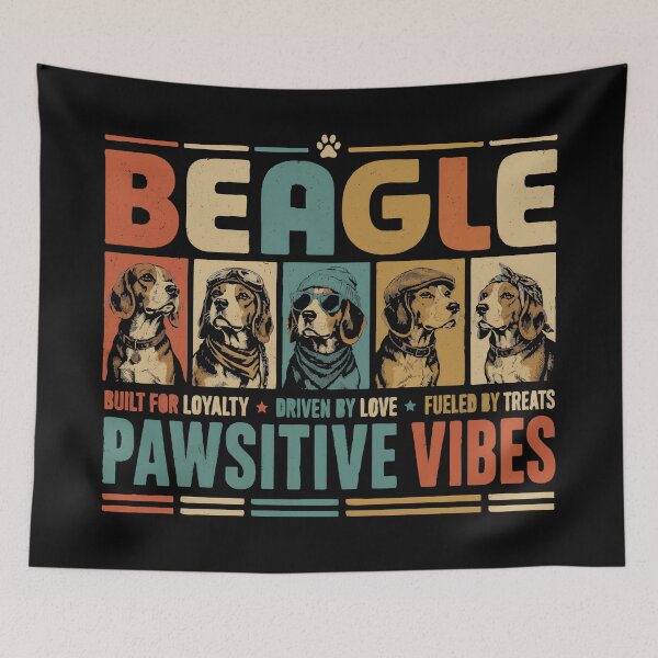 Item preview, Vintage Beagle Dog Retro Pawsitive Vibes designed and sold by Arezaali.