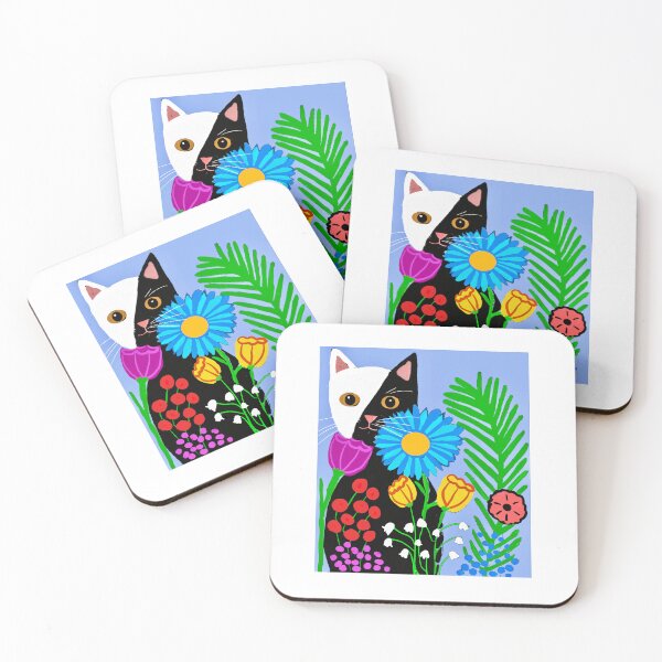 Item preview, cat, flowers, colorful, vibrant, nature, feline, floral, garden, black and white Colorful Flowers designed and sold by Elaine M Hayward .