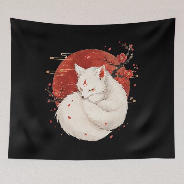 Item preview, Fox, Moon & Cherry Blossom, Cute Sleeping Fox Animal, Gift for Nature Lover, Japanese Aesthetic designed and sold by Quiajia.