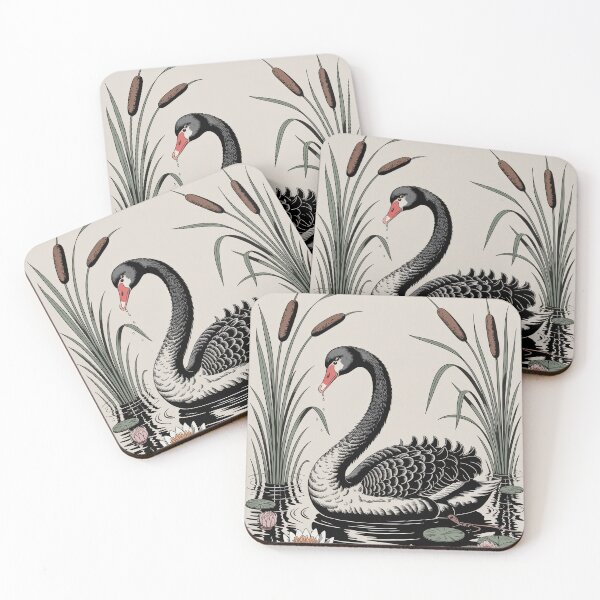 Item preview, Black Swan Botanical Pond Illustration designed and sold by NuvoraNest.