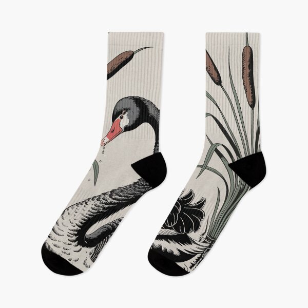 Item preview, Black Swan Botanical Pond Illustration designed and sold by NuvoraNest.