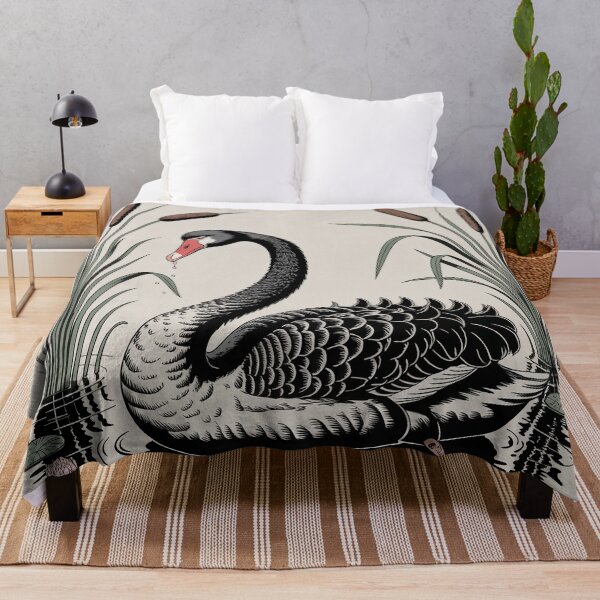 Item preview, Black Swan Botanical Pond Illustration designed and sold by NuvoraNest.