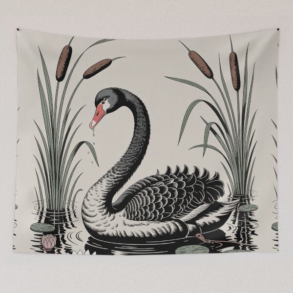 Item preview, Black Swan Botanical Pond Illustration designed and sold by NuvoraNest.
