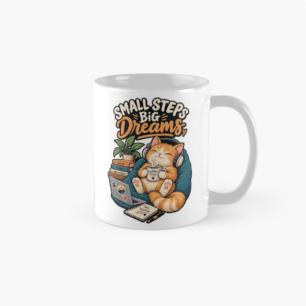 Item preview, Small Steps Big Dreams Cute Cat Coffee Lover Inspirational Design designed and sold by ArhaanFashions.