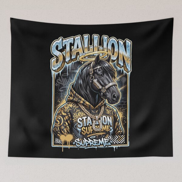Item preview, Stallion Supreme Ice Streetwear Black Horse Urban Graffiti Tee v3 designed and sold by CornishPixiPony.