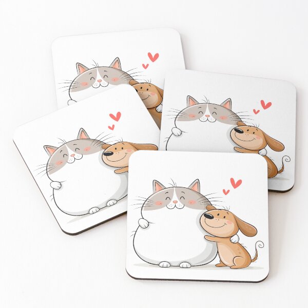Item preview, cute cartoon cat and dog hugging designed and sold by TanyaLovus.