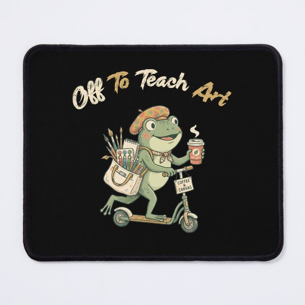 Item preview, Off to Teach Art Frog, Cute Artist Frog on Scooter, Teacher Artist Coffee Canvas, Cottagecore Illustration designed and sold by Trendvia .