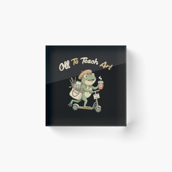 Item preview, Off to Teach Art Frog, Cute Artist Frog on Scooter, Teacher Artist Coffee Canvas, Cottagecore Illustration designed and sold by Trendvia .