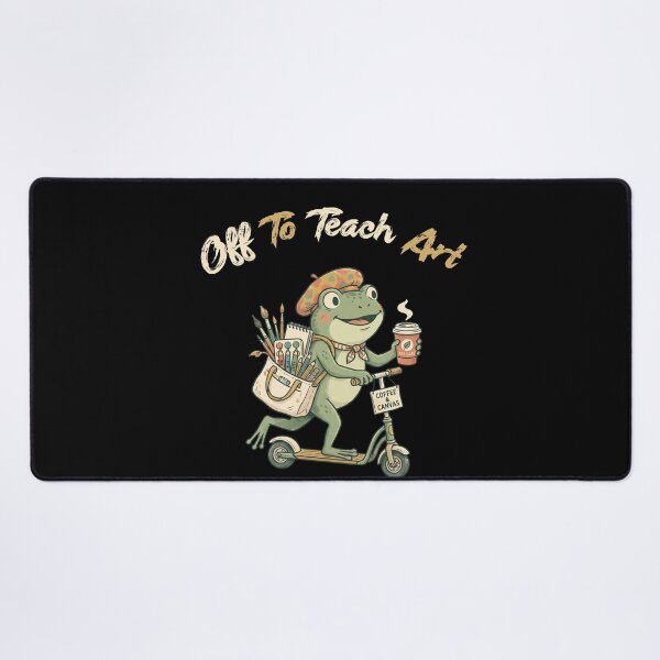 Item preview, Off to Teach Art Frog, Cute Artist Frog on Scooter, Teacher Artist Coffee Canvas, Cottagecore Illustration designed and sold by Trendvia .