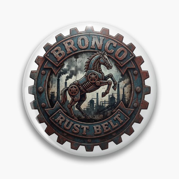 Item preview, Rust Belt Bronco Industrial Steampunk Horse Grunge Badge Tee v1 designed and sold by CornishPixiPony.